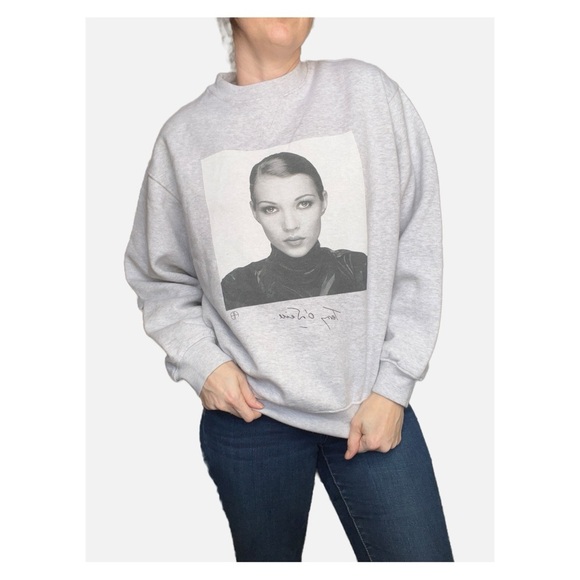 Anine Bing NWT Terry O’Neill Kate Moss Graphic Pullover Sweatshirt Gray Medium - Picture 2 of 11
